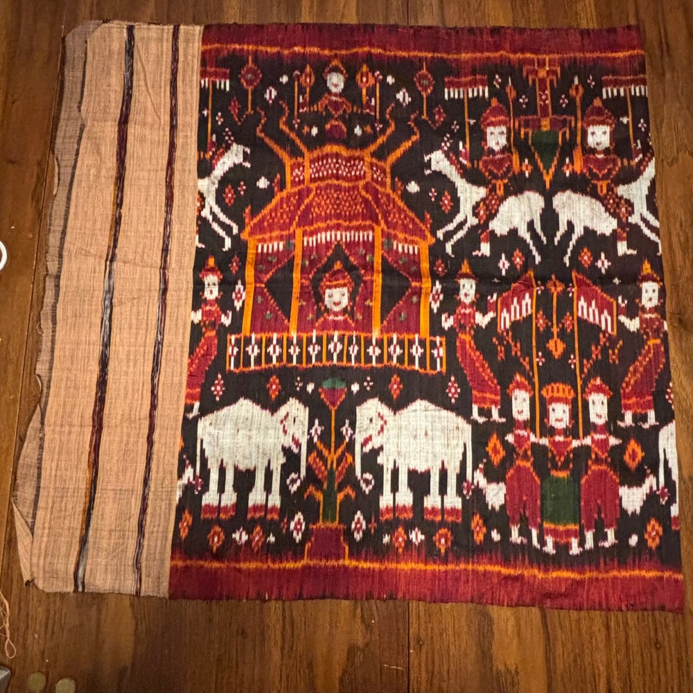 Vintage Cambodian Silk Hol Pidan Ikat Temple Hanging Textile - Vessantara Jataka